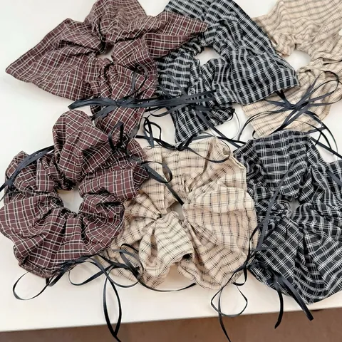 Vintage Karo Scrunchies Band Schleife Koreanisch Balletcore Stoff Elastische Haargummis Süß Pferdeschwanzhalter Für Damen