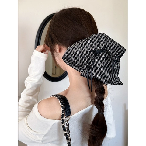 Haargummi Mit Karomuster Und Schleife Stoff Kariert Ponytail Halter Französischer Vintage Eleganter Haarschmuck Für Damen Alltag Dating