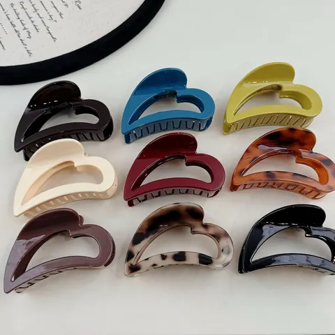 Molla per Capelli a Forma di Cuore Vintage Francese Clip a Squalo in PC Lucido Tartarugato Orecchini Accessori per Capelli da Donna Elegante Fermaglio