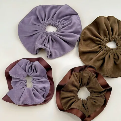 Women Vintage Corduroy Satin Lace Edge Scrunchies High Elasticity Solid Color Hair Tie Ponytail Holder Autumn Winter Hair Accessories