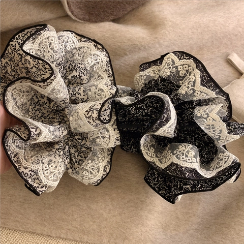 Französischer Vintage Blumen Haargummi Übergroßer Spitzenrand Haarseil Retro Blumendruck Elastischer Haarring Für Damen Accessoires