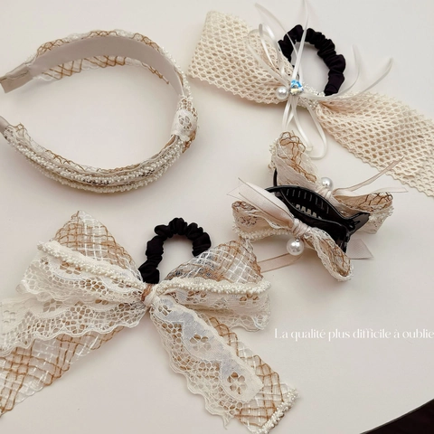Accessori per Capelli in Pizzo Vintage Francese Bohemien Con Fiocco Perla Artificiale Tessitura Cerchietto Elastico Molletta per Donna Gioielli Vacanza