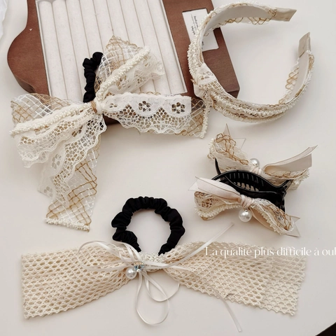Accessori per Capelli in Pizzo Vintage Francese Bohemien Con Fiocco Perla Artificiale Tessitura Cerchietto Elastico Molletta per Donna Gioielli Vacanza