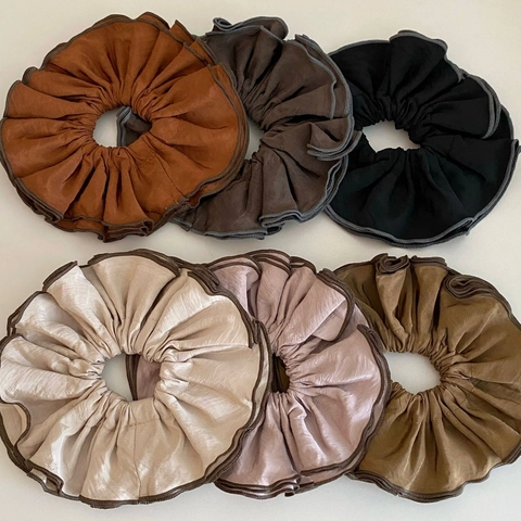Coleteros Grandes de Satén Arrugado Estilo Ballet Niche Con Borde de Contraste para Mujer Accesorios para el Cabello Versátiles