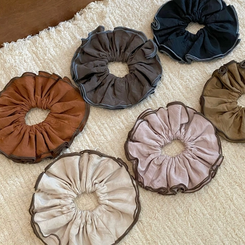 Coleteros Grandes de Satén Arrugado Estilo Ballet Niche Con Borde de Contraste para Mujer Accesorios para el Cabello Versátiles