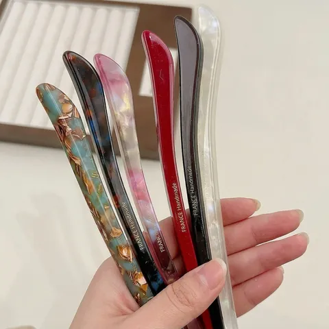 Elegant Acetate Hair Stick French Handmade Marble Texture Minimalist Hairpin For Women Daily Retro Hair Styling Accessory