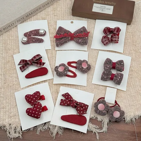 Pinzas para el Pelo con Lazo de Lentejuelas Rojas y Flores de Corazón para Niñas Accesorios para el Pelo Hechos a Mano para Niños