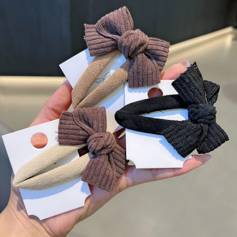 Fermaglio per Capelli con Fiocco in Tessuto Stile Coreano per Donna Fermaglio BB Fatto a Mano Eleganti Accessori per Capelli Marrone Cachi Nero