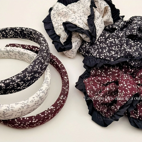Accessori Capelli Vintage Donna Fascia per Capelli a Fiori Retro Francese con Elastico in Tessuto e Bordo in Pizzo Plissettato