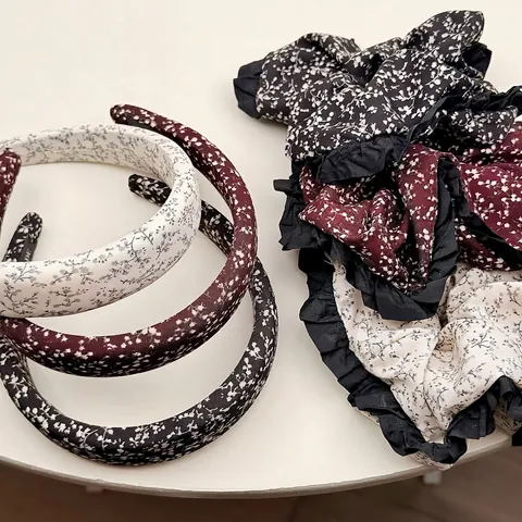 Accessori Capelli Vintage Donna Fascia per Capelli a Fiori Retro Francese con Elastico in Tessuto e Bordo in Pizzo Plissettato