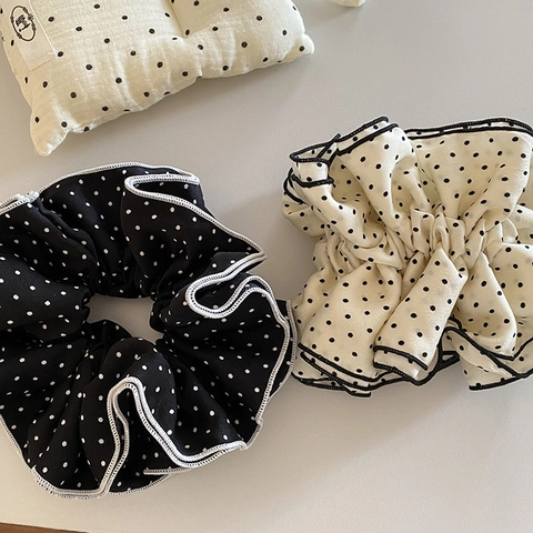 Großes Polka Dot Stoff Haargummi Für Damen Weich Elastisch Pferdeschwanz Halter Koreanischer Stil Elegante Haaraccessoires