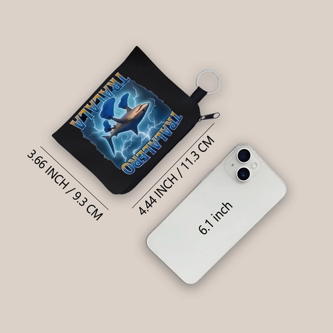 Damen Canvas Münzbörse Bedruckt Italian Brainrot Hai Ninja Kaffeetasse Reißverschluss Mini Schlüsselmäppchen Für Schlüssel Kopfhörer