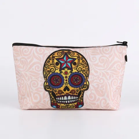 Mexicaanse Suikerschedel Print Make-up Tas Polyester Toilettas Met Rits Reis Organizer Draagbare Handtas Voor Vrouwen Cadeau