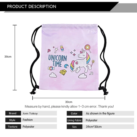 Unicorn 3D Digital Printed Drawstring Backpack For Women Kids Lightweight Polyester Marble Gradient Gym Sport String Bag Travel Storage Sack