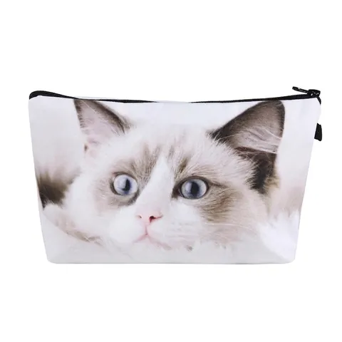 Trousse à Maquillage Mode Impression 3D Chat Organisateur de Voyage Portable en Polyester avec Doublure Éponge pour Femme