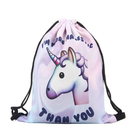 Unicorn 3D Digital Printed Drawstring Backpack For Women Kids Lightweight Polyester Marble Gradient Gym Sport String Bag Travel Storage Sack