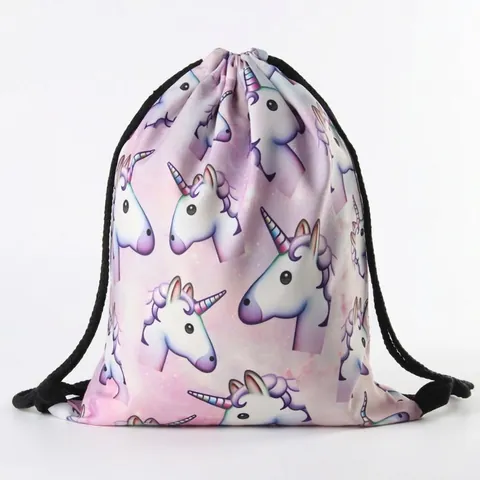 Mignon Sac à Dos à Cordon Impression Numérique Licorne pour Femmes Filles Sac de Rangement de Voyage en Poliestere avec Corde