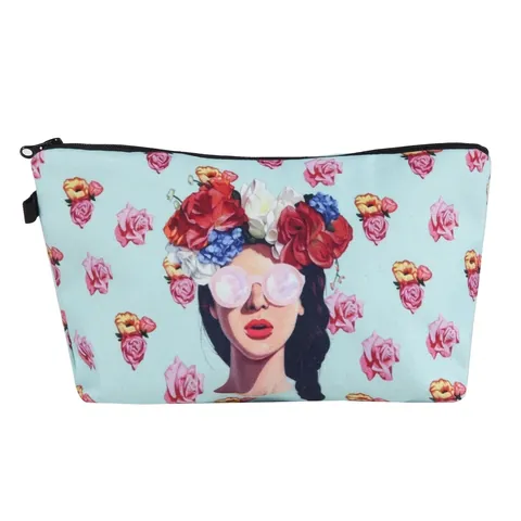 Flower Garland Girl Printed Makeup Bag Vintage Floral Women Toiletry Storage Pouch Polyester Zipper Travel Cosmetic Case