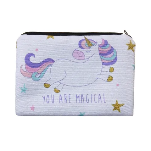 Eenhoorn Bedrukte Make Up Tas Van Polyester Voor Dames Multifunctionele Reisetui Magische Sterren Pennenzak