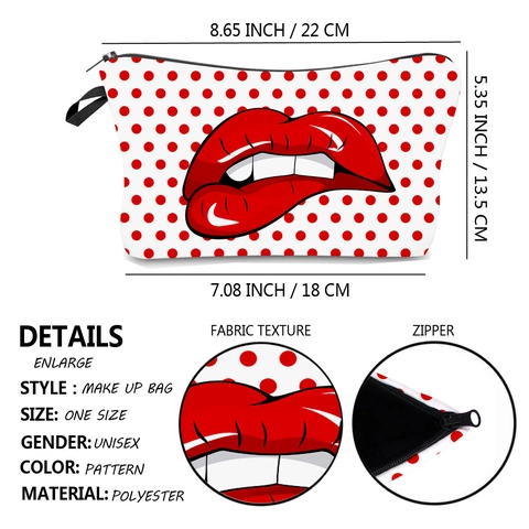 Damen Sexy Lippen Druck Kosmetiktasche Polyester Punktmuster Make Up Tasche Reise Organizer Kulturtasche Mode Handtasche