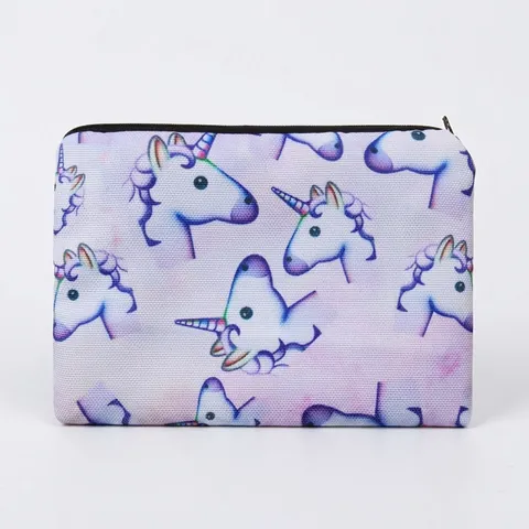 Dames Leuke Eenhoorn Print Make-up Tas Draagbare Oxford Doek Cosmetische Tas Met Rits Toilettas Reis Opbergtas