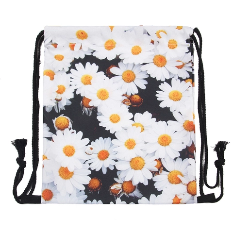 Daisy Floral Drawstring Backpack Polyester Waterproof Cinch Bag For Gym Travel School Sport Storage Casual For Women Men