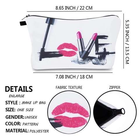 Women's Portable Polyester Makeup Bag Fashion Printed Cosmetic Pouch Travel Toiletry Organizer Zipper Storage Case Beauty Bag