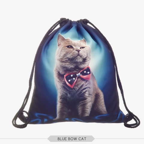 Cute Cat Digital Print Drawstring Backpack Lightweight Polyester Storage Bag For Travel Daily School Women Kids