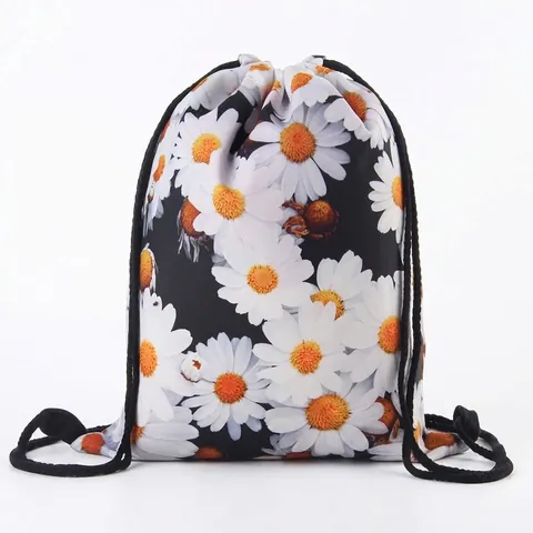 Gänseblümchen Blumig Kordelzug Rucksack Polyester Wasserdicht Beutel Für Gym Reise Schule Sport Lagerung Casual Damen Herren
