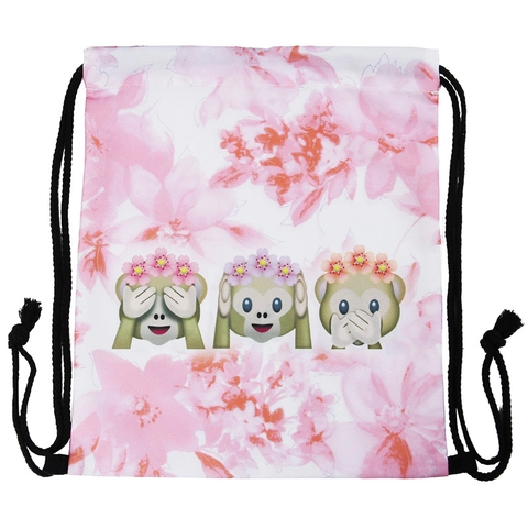 Süßer Cartoon Affe Blumenmuster Kordelzugbeutel Polyester Leichtgewicht Reise Rucksack Für Damen Mädchen Kinder