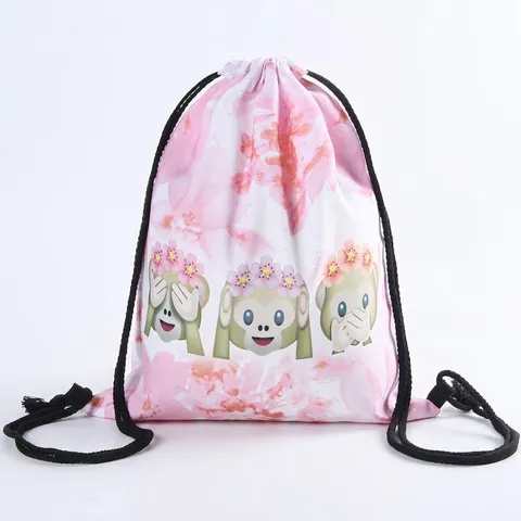 Süßer Cartoon Affe Blumenmuster Kordelzugbeutel Polyester Leichtgewicht Reise Rucksack Für Damen Mädchen Kinder