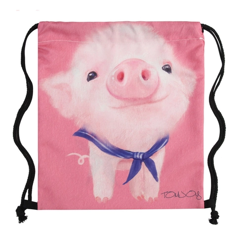 Digitale Print Cartoon Varken Patroon Trekkoord Rugzak Polyester Lichtgewicht Casual Reizen Opbergtas Voor Dames Kinderen