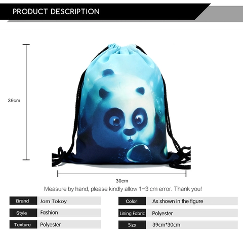 Cute Cartoon Panda Pattern Digital Printed Drawstring Backpack Lightweight Waterproof Polyester Storage Bag For Travel Sports Daily