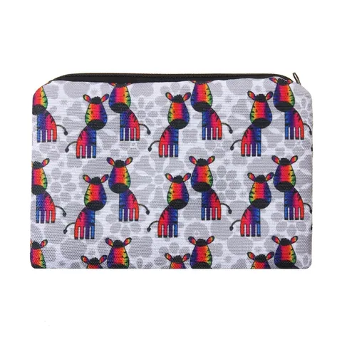 Trousse à Maquillage Motif Zèbre Arc-en-ciel Tissu Oxford Durable Organisateur de Voyage Portable pour Femmes Filles Style Dessin Animé
