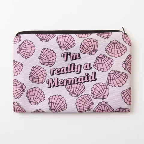 Damen Süße Bedruckte Meerjungfrau Muschel Kulturtasche Polyester Multifunktionale Reise Kosmetik Aufbewahrungstasche Clutch