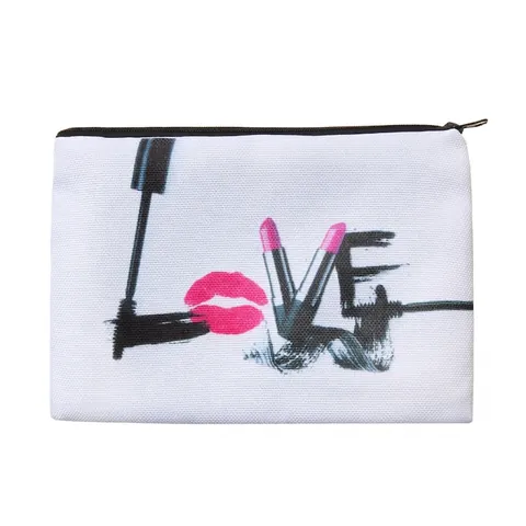 Damen Mode Polyester Kosmetiktasche Digital Bedruckt LOVE Muster Tragbare Reise Make-up Organizer Reißverschluss Tasche