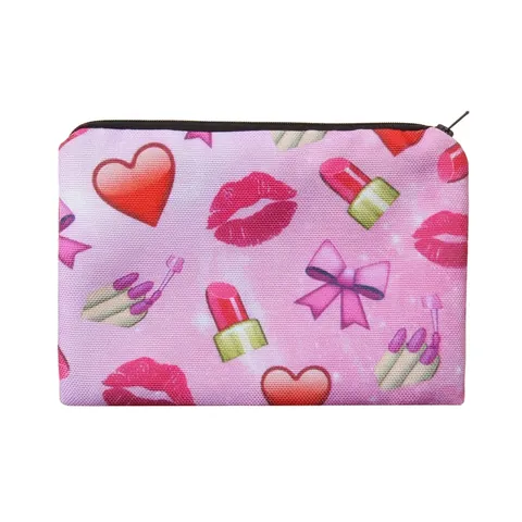 Digital Printed Lips Pattern Makeup Bag Polyester Travel Cosmetic Organizer Toiletry Storage Pouch Case For Women Daily Use