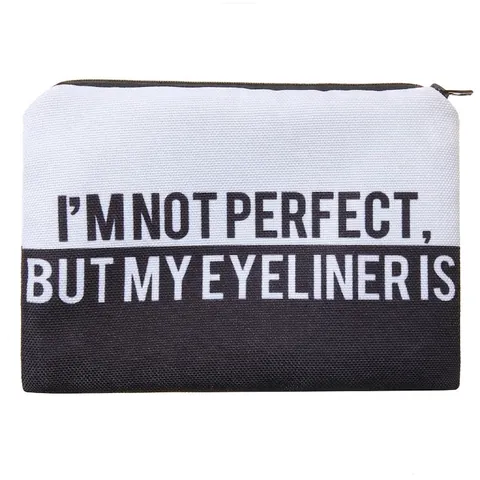 Dames 3D Geprinte Slogan Make-uptas Polyester Reis Toilettas Draagbare Contrastkleur Rits Clutch Organizer