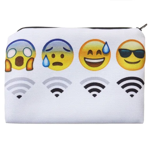 Trousse de Toilette Femme en Polyester avec Imprimé WiFi Emoji Sac de Maquillage de Voyage Portable Trousse à Crayons Drôle Sac à Main