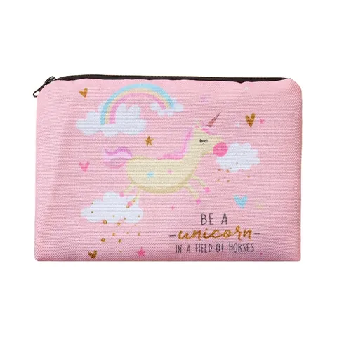 Borsa da Trucco Quadrata in Tessuto Oxford Stampa Unicorno Portatile Custodia da Viaggio con Cerniera per Donne Bambini