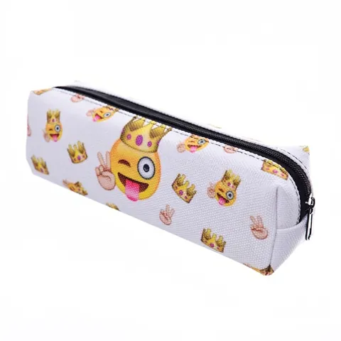 Digitale Print Oxford Stof Cosmetische Tas Draagbare Etui Met Kroon Emoji Patroon Student Briefpapier Organizer
