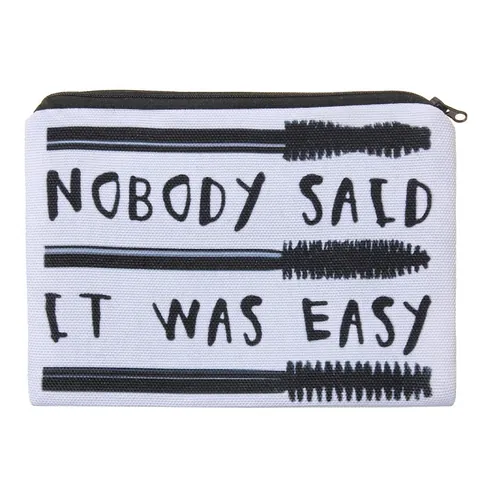 Women's Polyester Makeup Bag 3D Black White Letter Print Square Cosmetic Organizer Zipper Travel Toiletry Pouch Pencil Case