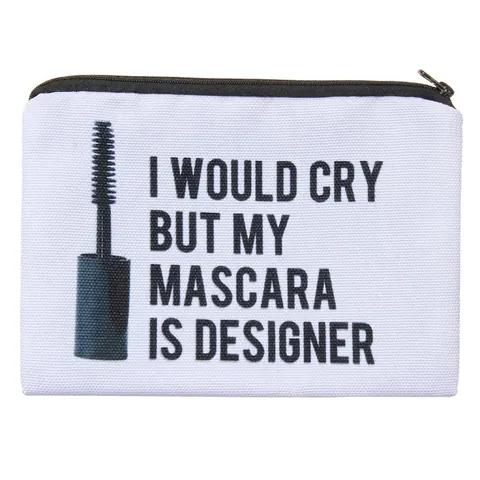 Dames Grappige Letter Print Polyester Cosmetische Tas Mascara Grafische Rits Reizen Make-up Pouch Multi-Purpose Toiletartikelen Opslag Organizer