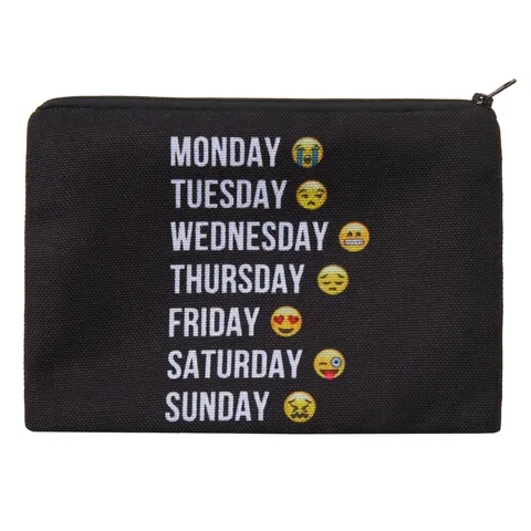 Damen Tragbare Kosmetiktasche Aus Polyester Mit Wochentag Buchstaben Und Emoji Druck Quadratische Makeup Tasche Reise Organizer