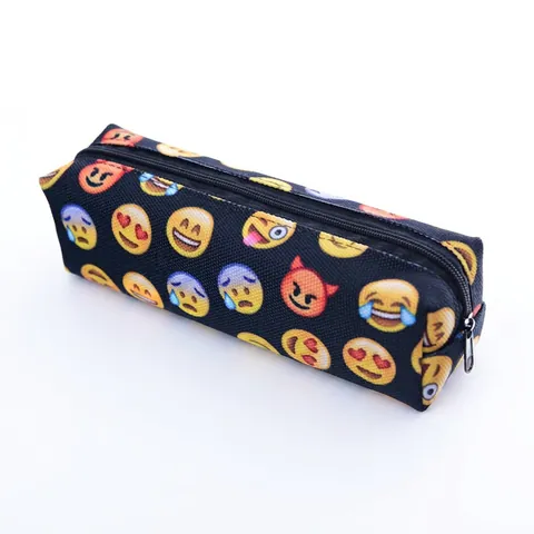 Emoji Print Oxford Cloth Cosmetic Bag For Women Fun Expression Pattern Multi-functional Travel Toiletry Storage Pouch Pencil Case
