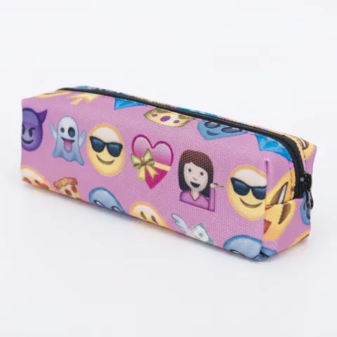 Divertente Borsa da Trucco in Tessuto Oxford con Stampa Emoji Pochette Cosmetica Portatile Astuccio per Studenti Organizzatore