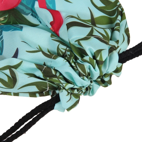Tropical Flamingo Print Drawstring Backpack For Women Polyester Waterproof Travel Storage Cinch Bag With Cotton Rope Straps