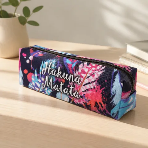 Colorful Feather Print Oxford Cloth Pencil Case Multi-functional Travel Cosmetic Toiletry Storage Pouch For Women Students
