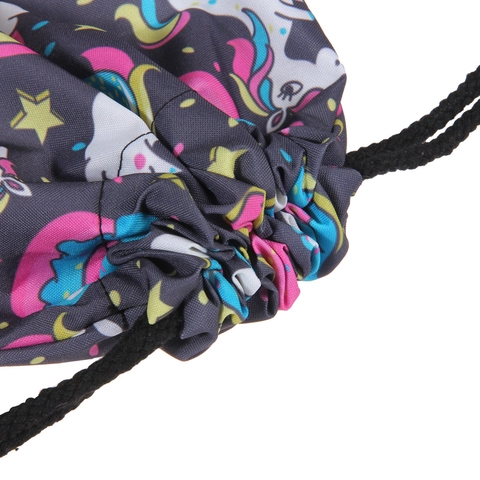 Cartoon Unicorn Rainbow Printed Drawstring Backpack Lightweight Polyester Cinch Bag For Kids Women Travel Storage School Backpack