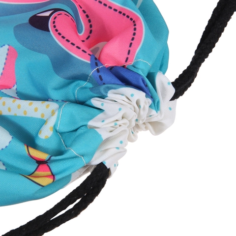 Cartoon Flamingo Printed Drawstring Backpack Portable Polyester Storage Bag Polka Dot Sport Cinch Sack For Daily Travel